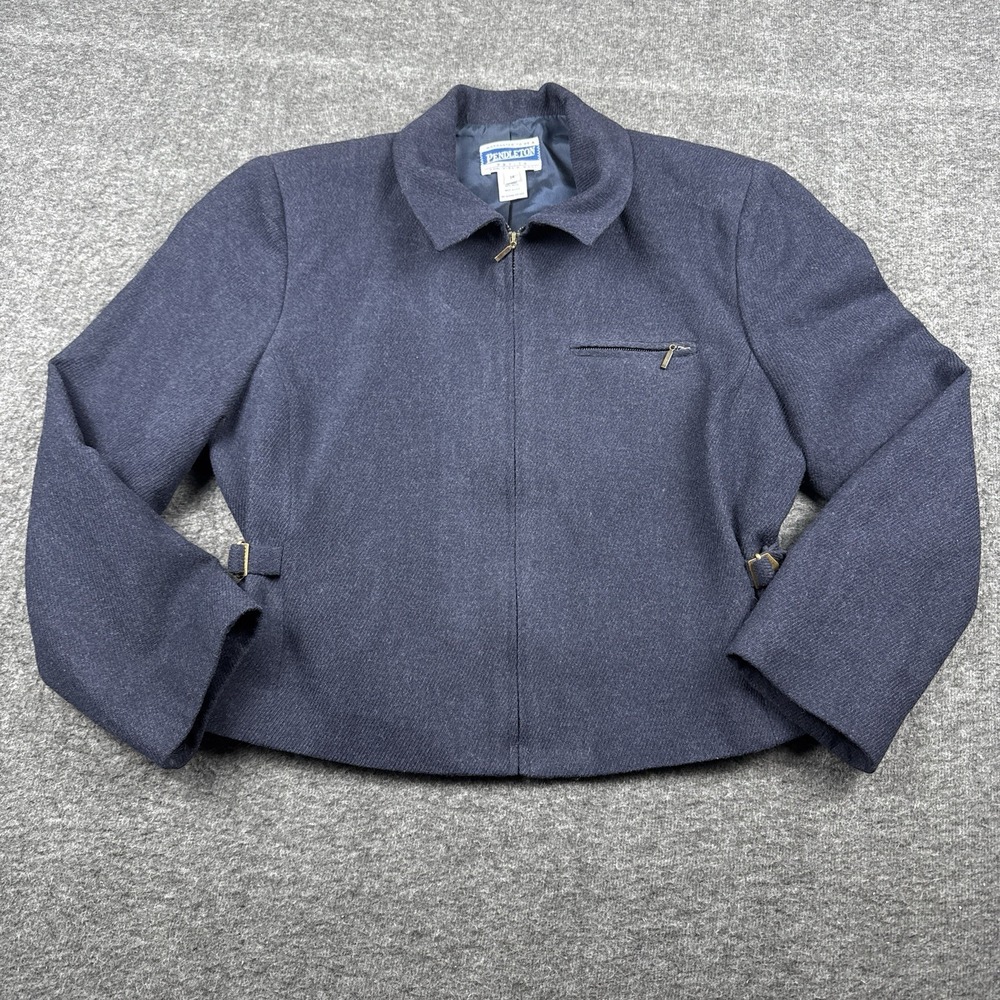 Vintage Pendleton Knockabout Jacket Womens 14 Blue Cropped Virgin Wool Made USA‎